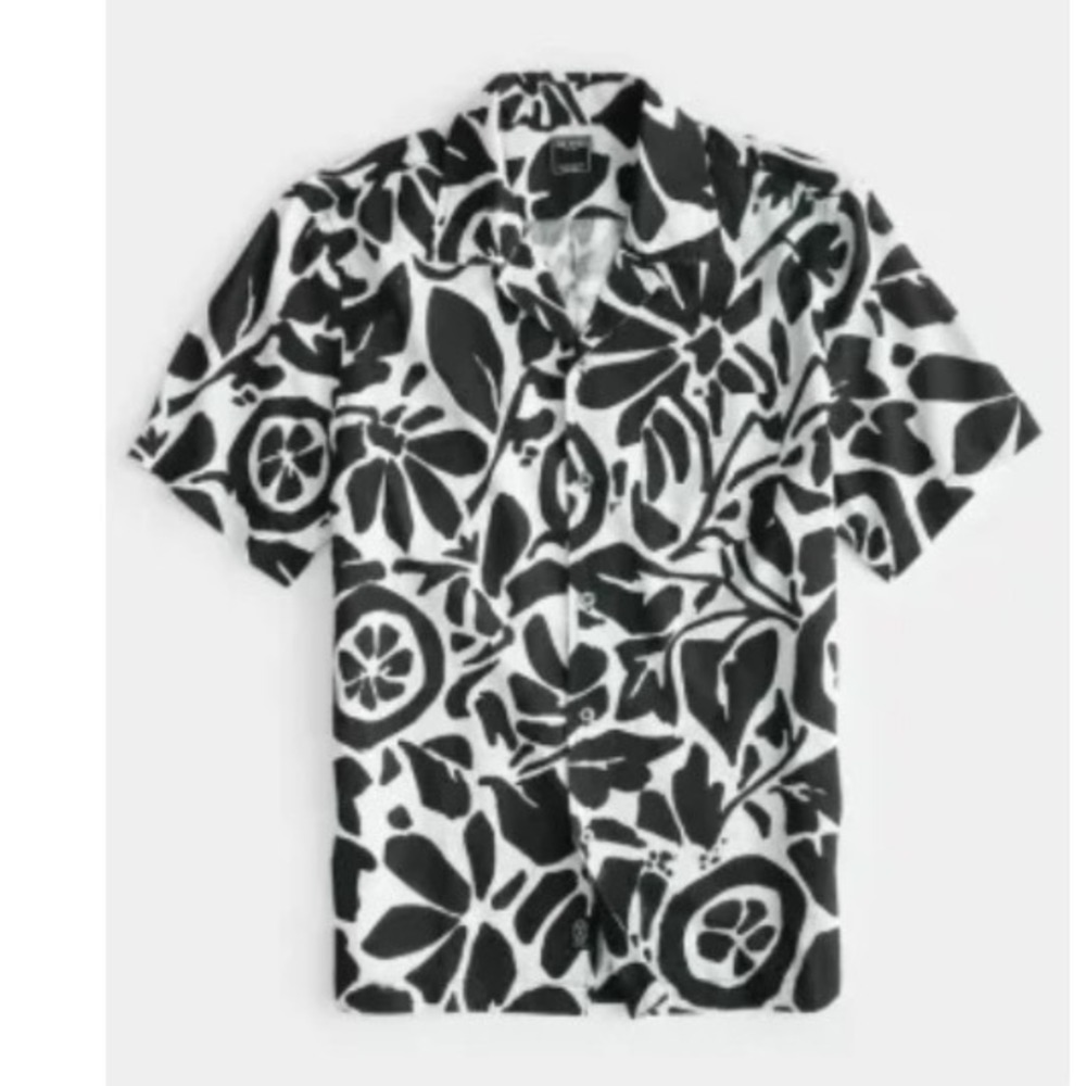 Todd Snyder Abstract Floral Camp Collar Shirt‎ Mens Large Black White I08